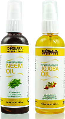 

Donnara Organics 100% Pure Neem oil and Jojoba oil Combo of 2 Bottles of 100 ml(200 ml) Hair Oil(200 ml)