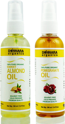 

Donnara Organics 100% Pure Sweet Almond oil and Pomegranate oil Combo of 2 Bottles of 100 ml(200 ml) Hair Oil(200 ml)