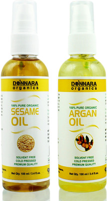 

Donnara Organics 100% Pure Sesame oil and Argan oil Combo of 2 Bottles of 100 ml(200 ml) Hair Oil(200 ml)