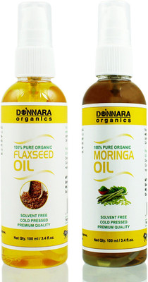 

Donnara Organics 100% Pure Moringa oil and Flaxseed oil Combo of 2 Bottles of 100 ml(200 ml) Hair Oil(200 ml)