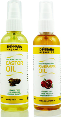 

Donnara Organics 100% Pure Castor oil and Pomegranate oil Combo of 2 Bottles of 100 ml(200 ml) Hair Oil(200 ml)