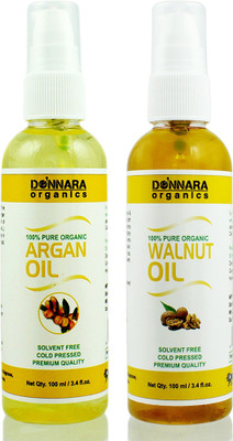 

Donnara Organics 100% Pure Argan oil and Walnut oil Combo of 2 Bottles of 100 ml(200 ml) Hair Oil(200 ml)