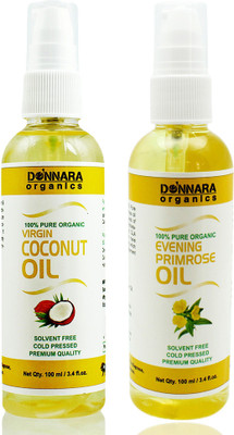 

Donnara Organics 100% Pure Coconut oil and Evening Primrose oil Combo of 2 Bottles of 100 ml(200 ml) Hair Oil(200 ml)