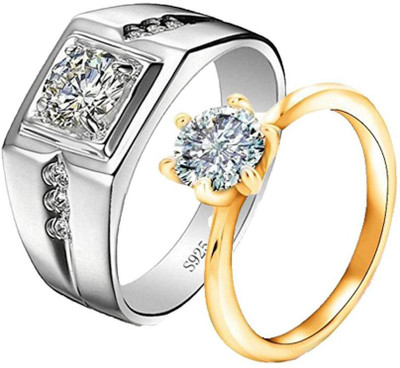 MYKI Contrast Valentine Collection Sterling Silver Cubic Zircon Couple Ring For Men & Women Sterling Silver Swarovski Zirconia Sterling Silver, Gold Plated Ring Set