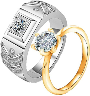 MYKI Contrast Valentine Collection Sterling Silver Cubic Zircon Couple Ring For Men & Women Sterling Silver Swarovski Zirconia Sterling Silver, Gold Plated Ring Set