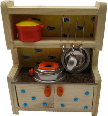 Nightstar 15pcs Steel Kitchen Set Toy with Wodden Stand (Minimum Age 3yrs)