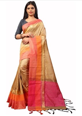 vedvastlay Woven Daily Wear Cotton Blend, Pure Silk Saree(Beige)