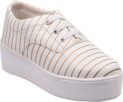 

Trendy Women's Golden Line Heel (2 Inch) Sneakers For Women(Gold, White