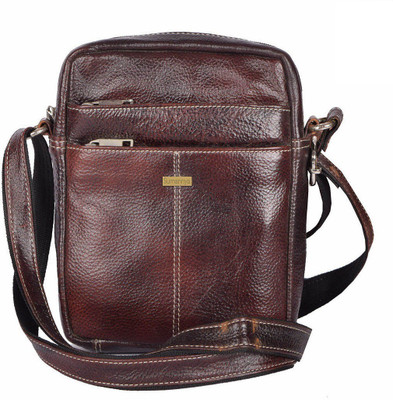 SUMANNYA Men Casual Brown Genuine Leather Sling Bag