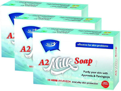 

SLT AYURVEDA A-2 Milk Herbal Soap Handmade with 10 Herbs 100% Natural(225 g, Pack of 3)