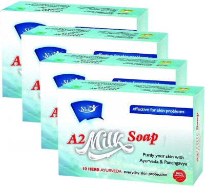 

SLT AYURVEDA A-2 Milk Herbal Soap Handmade with 10 Herbs 100% Natural(300 g, Pack of 4)