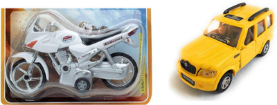 

The Game Begins Combo Toys of Scorpio Car and Karizma Bike Toys | Toys for kids| Miniature Cars Toys | Pull back and Go | Yellow and White Color - Set of 2 Toys - Value Pack(Multicolor)
