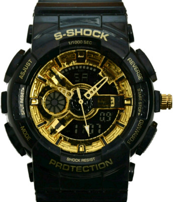 indo club 007 shock resistante golden casual sport fancy look Analog-Digital Watch - For Boys