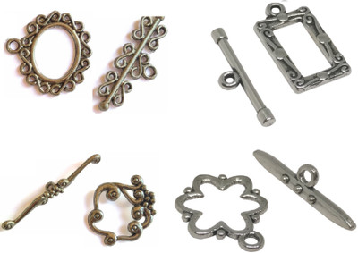 

Aumni Crafts Designer Jewellery Making Metal Alloy Toggle Clasps Mixed Size 4-Shape Combo Antique Silver Color (Pack of 20 sets)