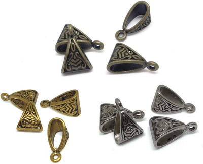

Aumni Crafts Jewellery Making Metal Alloy Pendant Bails 15x10x7mm Triangle Antique Gold + Silver + Bronze Color Combo (Pack of 60 pieces)