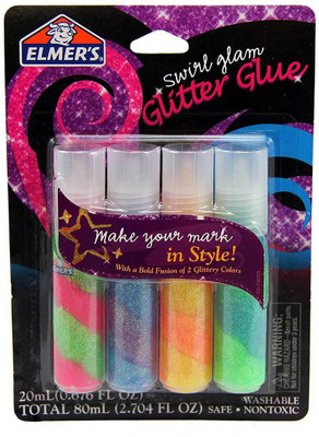 Elmer's Washable Non-Toxic Swirl Glam Glitter Glue, 4 Tubes, 2.704 Total Oz, Multicolored Bright (E655)