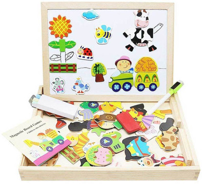 

Lewo Wooden Kids Educational Toys Magnetic Easel Double Side Dry Erase Board Puzzles Games for Boys Girls