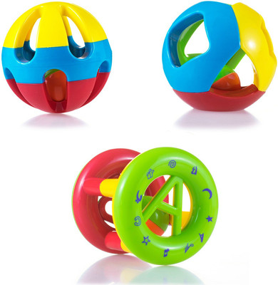

Wishkey Newborn Baby Rattle Set Of 3, Non-Toxic, Shake and Grab Ball, Educational & Developmental Toys with Storage Bag First Gift for Infants Rattle(Multicolor)