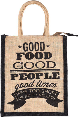 

THUNDERFIT Lunch Jute Bag Hand-held Bag Messenger Bag Shoulder Bag Tote for Office Collage and School Ideal for Men Women and Kids-11 Lunch Bag(Black, 12 inch)