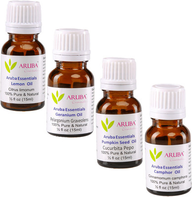 

Aruba Essentials 100% Undiluted Lemon, Geranium, Pumpkin Seed & Camphor Oils(60 ml)