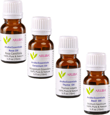 

Aruba Essentials 100% Undiluted Rose, Geranium, Thyme & Basil Oils(60 ml)