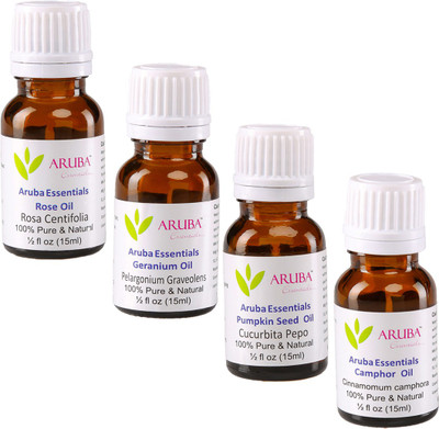 

Aruba Essentials 100% Undiluted Rose, Geranium, Pumpkin Seed & Camphor Oils(60 ml)