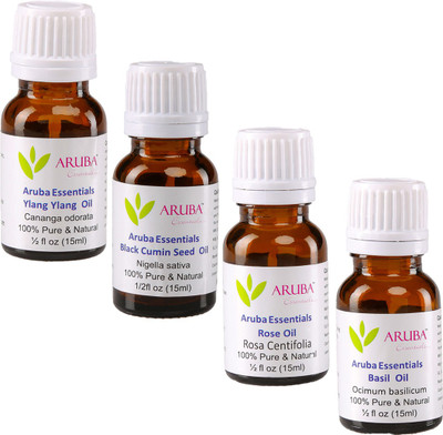 

Aruba Essentials 100% Undiluted Ylang Ylang, Black Cumin Seed, Rose & Basil Oils(60 ml)