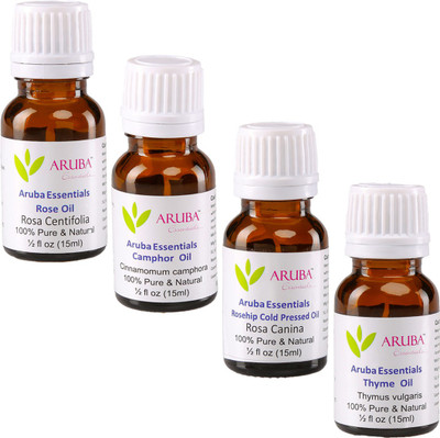 

Aruba Essentials 100% Undiluted Rose, Camphor, Rosehip Cold Pressed & Thyme Oils(60 ml)