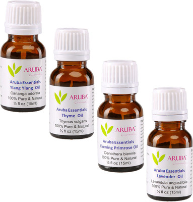 

Aruba Essentials 100% Undiluted Ylang Ylang, Thyme, Evening Primrose & Lavender Oils(60 ml)