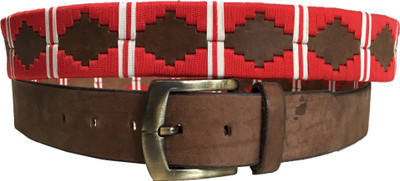 

leather pavilion Men & Women Casual Tan Genuine Leather Belt, Red;white