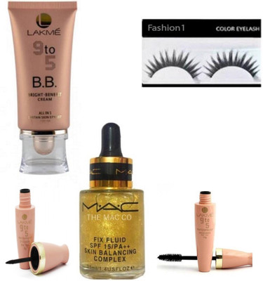 

FASHION 1 COMBO SETS EYELASH, FIX FLUID,9 TO 5 FOUNDATION BB,AND EYELINER ,MASCARA(Set of 5)