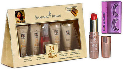 

Professional kit Eyelashes , Shahnaz_Husain 24 Carat Gold facial kit & Lakme 9 to 5 Lipstick(Set of 3)