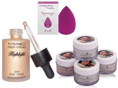 

Pro longwear combo Sponge Puff,Mac Prep+Prime Highlight Skin Base Visage, Shahnaz Husain Diamond Skin Revival Facial Kit(Set of 3)