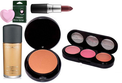 

Ultimate Silicon Puff & Studio Fix Fluid Foundation & 2 Way Compact With Matte Finish Cyber Lipstick & 3 Shade Blusher(Set of 5)