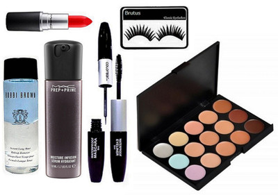 

BRUTUS Eyelashes, Mac 15 Shades Concealer Palette, Face Serum, Lipstick, Makeup Remover, Colorbar 2 in 1 Mascara & Eyeliner(Set of 7)