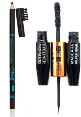 

ADS PRO EYELINER THICK FINE LONG & MASCARA NOURISH REPAIR 2 IN 1 WITH WATERPROOF LONG LASTING EYE BROW PENCIL PACK(Set of 2)