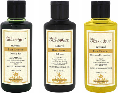

khadi organique honey and lemon juice neem set shikakai natural cleanser(shampoo) combo pack 630 ml(Set of 3)