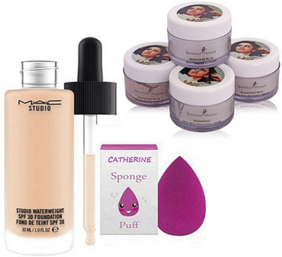 

catherine Sponge puff & Studio WaterWeight Foundation, Shahnaz Husain Diamond Skin Revival Facial Kit(Set of 3)