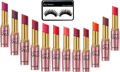 

big basket Eyelashes with Lakme 9to5 Lipstick set of 12(Set of 13)