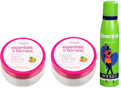 

Oriflame Sweden two Essentials Fairness Multi-Benefit Face Cream (75 ml) with one perfume 150 ml(Set of 3)