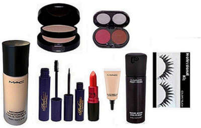 

Professional kit Eyelashes ,Mac Match Master Foundation & Pressed Powder Two Way Compact & Select Cover-Up & Padma Eyeliner & Mascara & Lady Gaga Lipstick & Face Serum & Blusher(Set of 9)