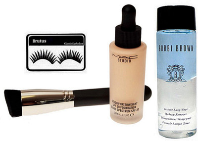 

BRUTUS Eyelashes, Mac Studio Waterweight Spf 30 Foundation, Makeup Brush, Bobbi Brown Long Wear Makeup Remover(Set of 4)