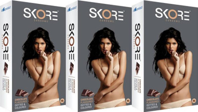 

Skore Chocolate With Raised Dots with Extra Lubricants - Pack of 3- (10*3=30 Condoms) Condom(Set of 3, 30S)