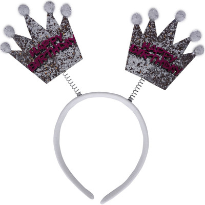 

Funcart Happy Birthday Silver Crown with white pom-pom hairband Hair Band(White)
