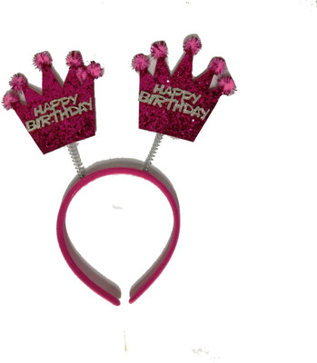 

Funcart Happy Birthday Red Crown with Pink Pom-Pom Hairband Hair Band(Pink)