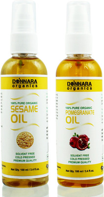 

Donnara Organics 100% Pure Sesame oil and Pomegranate oil Combo of 2 Bottles of 100 ml(200 ml) Hair Oil(200 ml)