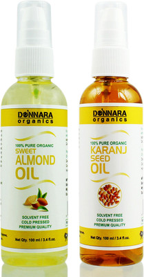 

Donnara Organics 100% Pure Sweet Almond oil and Karanj oil Combo of 2 Bottles of 100 ml(200 ml) Hair Oil(200 ml)
