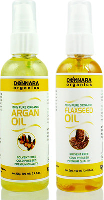 

Donnara Organics 100% Pure Argan oil and Flaxseed oil Combo of 2 Bottles of 100 ml(200 ml) Hair Oil(200 ml)