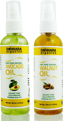 

Donnara Organics 100% Pure Avocado oil and Walnut oil Combo of 2 Bottles of 100 ml(200 ml) Hair Oil(200 ml)
