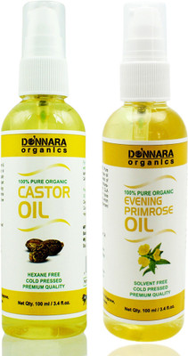 

Donnara Organics 100% Pure Castor oil and Evening Primrose oil Combo of 2 Bottles of 100 ml(200 ml) Hair Oil(200 ml)